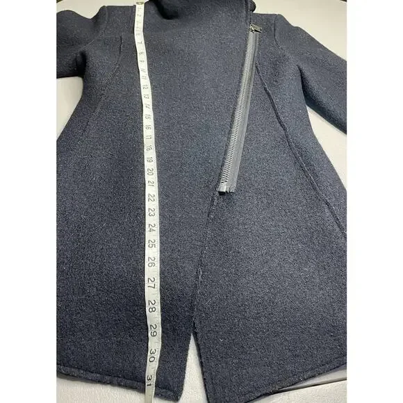 Halogen Long Sleeve Mid-Length Asymmetrical Zip Wool Blend Coat Black Petite